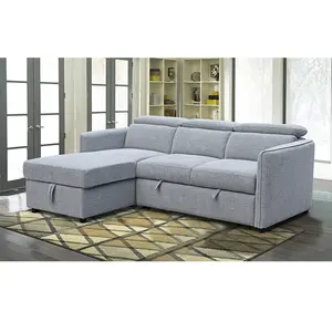 Tianhang Upholstery Furniture Living Room Sofa U Shaped Corner Sleeper Gray Fabrics Sofa Bed With Storage