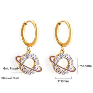 Boucles d'oreilles pendantes en acier inoxydable plaqué or 18 carats pour femme, motif planète cosmique, avec zircone et diamant, bijoux fantaisie - Product Image 2