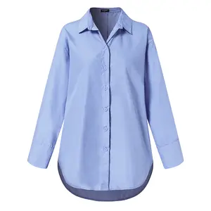 S-5XL women's formal dress vintage shirt buttoned top oversized loose pullover long casual top