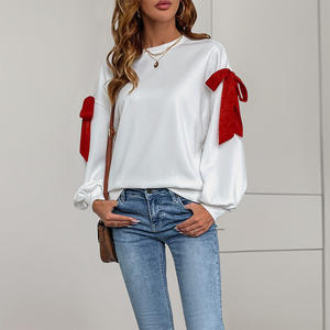 2025 Nueva <span class=keywords><strong>Sudadera</strong></span> con capucha <span class=keywords><strong>blanca</strong></span> de manga larga con cuello redondo y decoración de lazo dulce informal - Product Image 2
