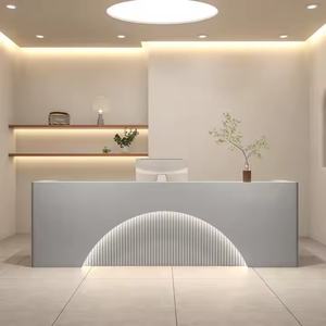 Customizable Size Beauty Salon Luxury Modern White Wooden Front <b>Desk</b> <b>Reception</b> Counter With Led Light - Product Image 5