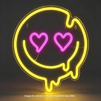 Enseigne néon LED Smiley Cœur-yeux, Lumière néon effet gouttelette Emoticon de dessin animé pour Chambre, Bar, Fête, Décoration murale et intérieure