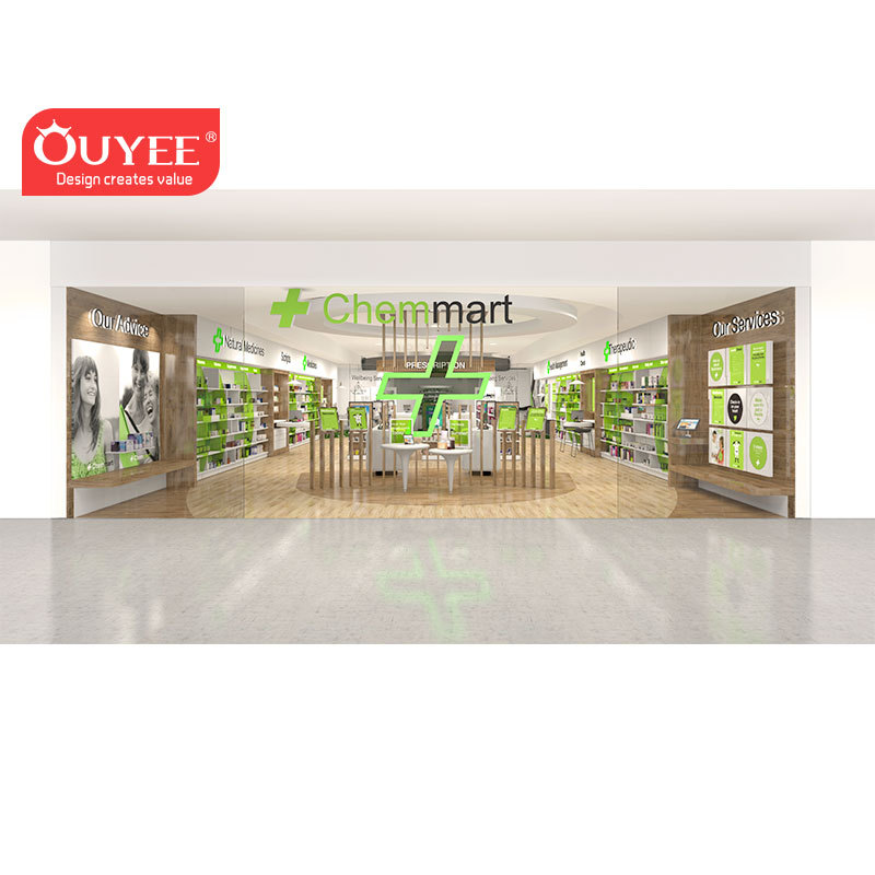 Magasin de pharmacie En Bois Conceptions de Vitrine D'affichage De Mur De Meubles De Pharmacie Pour La Décoration De Magasin Médical