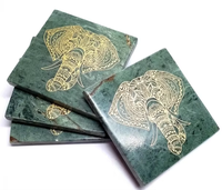 Ensemble de 4 sous-verres en marbre vert faits à la main, style antique, pierre polie, accessoires de décoration de table