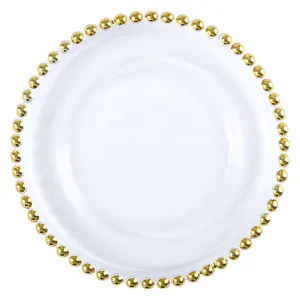 13 Inch Round Gold Beaded Clear Glass Charger Plates for Wedding Dinnerwares Christmas party decoration Decorative Tableware Set