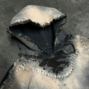 Sudadera con capucha recortada desgastada de peso pesado de algodón personalizada Yingling, parche cortado y cosido, lavado con ácido, Sudadera con capucha Vintage - Product Image 3