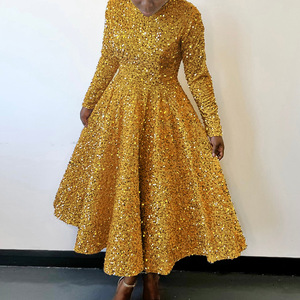 High Quality Elegant Formal Evening Dress Plus Size <strong>XXXL</strong> Gown Prom Party Sequined Midi Long Sleeves Ankle Dresses for Women - Product Image 1