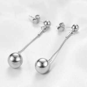 Boucles d'oreilles pendantes 10MM, boule ronde, couleur or, acier, géométriques, minimalistes, pour femmes - Product Image 3