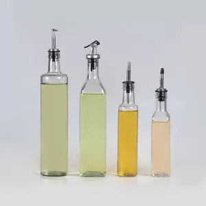 Botol kaca minyak zaitun persegi bulat, grosir kosong 250ml 500ml 750ml 1000ml dengan dispenser minyak