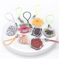 Porte-clés en plastique double face au design mignon, sans MOQ, taille mini, breloque de téléphone en acrylique avec cordons de différentes couleurs