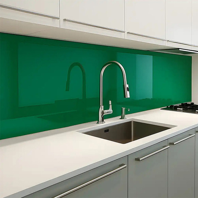 Factory Custom Tempered Glass Back Painted Kitchen Splashback Panel Heat Resistant 300C Modern Design Interior Wall Cladding