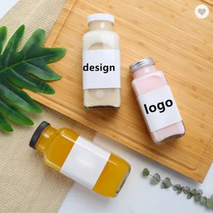 200ml 500ml custom logo square cube milk juice coffee glass drinking bottle supplier
