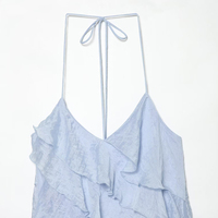 PB&ZA Robe Courte Femme Été 2026 Nouvelle Collection Tendance Plage Douce Superposée Décorative en Polyester Col Halter Robe Vestidos