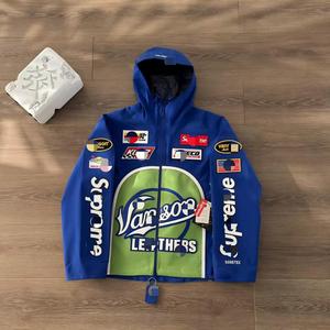 Jaket Bomber Kulit Motor Musim Dingin Kolaborasi Merek Fashion Eropa Amerika Baru Harga Pabrik SUPME Mewah - Product Image 1