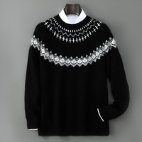 Individuelles Logo OEM 100% Reine Merinowolle Strickwaren Herren Jacquard Strickpullover Weihnachten Lässiger Rundhals Winter Gestrickter Pullover