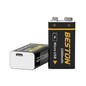 고성능 BESTON 리튬 이온 USB 9 V 충전식 배터리 마이크로 USB 9 볼트 3600mWh 배터리 게임 패드 OEM 9 V 배터리 공급 장치