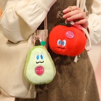 Schattige fruit- en wormenpluche sleutelhangers - zachte gevulde appel-/peer-/sinaasappelpoppen met verwijderbare wormenbedels, Kawaii tasaccessoires