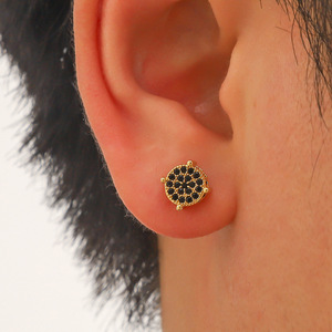 Stud <b>Earrings</b> Round Full Zircon Micro Inlaid Hip Hop Men's Party Fashion Jewelry Zinc Alloy Copper <b>Post</b> - Product Image 3