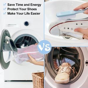Sac de lavage de chaussures pliable en maille alvéolée avec fermeture éclair, blanc, 18x31cm, écologique, marque Homey, pour le rangement des baskets - Product Image 4