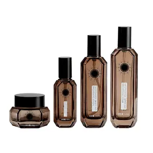 Récipients en verre hexagonaux épais avec logo personnalisé noir clair bouteille et pot à pompe de lotion emballage cosmétique de soins de la peau