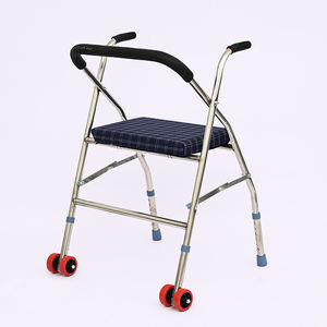 Canne à quatre pieds en acier inoxydable robuste et durable, pliable avec siège et roues, aide à la marche pour personnes âgées, rééducation après un AVC - Product Image 1