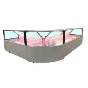 Arc Glass Deli Food Showcase Round Shape Open Type Meat Fish Display Fridge Serve Over Counter For Sale