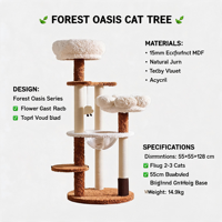 En gros Arbre à chat de luxe en bois, multi-niveaux, grand, avec design floral classique et capsule spatiale, mobilier pour animaux de compagnie avec griffoir en sisal
