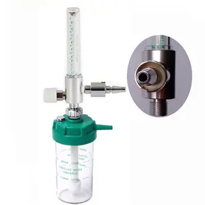 Harga grosir peralatan rumah sakit pengukur aliran oksigen kuningan dengan botol pelembap, adaptor Inggris, 1-15LPM