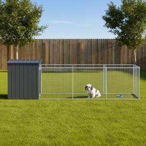 Nichoir pour chien en acier galvanisé anthracite avec enclos 43,3x239,8x43,3 pouces, abri extérieur pour animaux de compagnie de grande race - Product Image 2