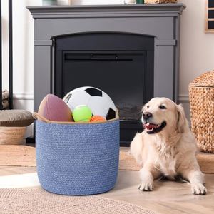 Cesto per Bucato in Vimini con Coperchio, Decorazione <span class=keywords><strong>da</strong></span> Parete in Rete Personalizzata per Bagno, Cubo Crescente Blu - Product Image 3