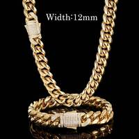 Chaîne cubaine Hip Hop en acier inoxydable avec fermoir à ressort, 10 mm, 12 mm, et bracelets de luxe en acier titane pour hommes, bijoux en gros
