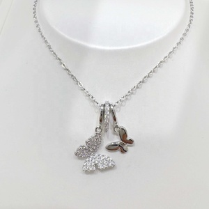 Collier papillon en laiton plaqué or, design élégant, gravé, avec coquillage et zircon cubique, pendentif délicat pour femme en cuivre. - Product Image 5