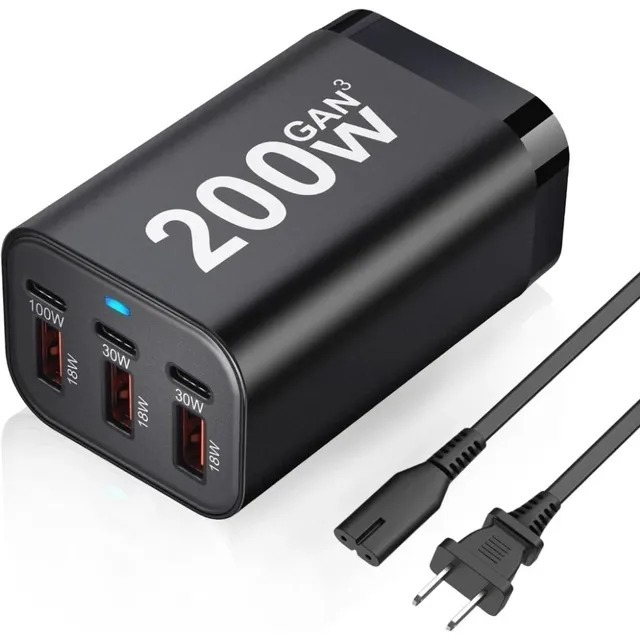 USB-C PD 3.0 200W 6-Port Desktop Charger with Fast Charging for Phones Tablets & Laptops (Fireproof)