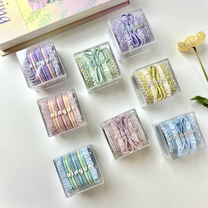 Korean Style Hair Ties Women Boxed Set High Elasticity Nylon Hair Accessories Daily Use Solid Color Braided Ruffled Bow Design - Product Image 2