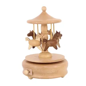 Boîte à musique ronde en bois motif cheval 14 pièces, gravure personnalisée de noël, cadeaux pour petite amie, cadeaux pour enfants et mariage