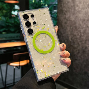 Étui magnétique à paillettes, fleur jaune, feuille d'érable pour Samsung S25 Edge S24 FE Ultra Plus Bling Wireless Charge Clear Cover - Product Image 2