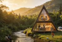 Villa préfabriquée de luxe à installation rapide, fabriquée en usine, maison d'été modulaire, maison préfabriquée triangulaire en forme de A pour hôtels