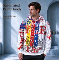Sweat-shirt à capuche zippé pour homme, personnalisé, en gros, entièrement imprimé par sublimation, impression 3D, avec capuche, style pull-over
