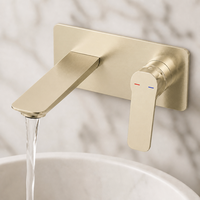 Robinet de lavabo mural encastré minimaliste en laiton brossé moderne avec mitigeur eau chaude/froide et cartouche céramique