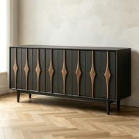 Buffet de luxe italien moderne minimaliste Wabi-Sabi en frêne avec détails sculptés, construction en bois massif, meuble de rangement pour salle à manger et maison