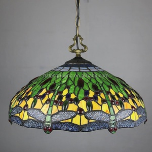 LongHuiJing Multicoloured Scarlet Tiffany-Style Stained Glass LED 3 <b>Light</b> Dragonfly Hanging Pendant Lamp 18" Shade 360 Beam - Product Image 5