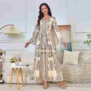 Vente en Gros Moyen-Orient Nouveau Imprimé Abaya Arabe Style Ethnique Décontracté Musulman Longue Robe Robe - Product Image 2