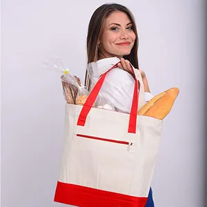 Large custom logo printed wholesale grocery natural plain bread grocery packaging cheap cotton canvas tote shopping bag