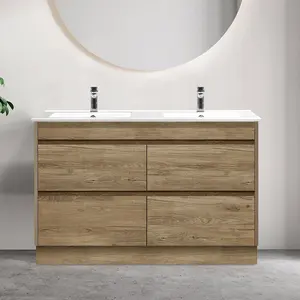 مجموعة خزانة حمام بطراز أسترالي مع مرآة وحوض، خزانة حمام بتصميم حديث، طاولة تزيين حمام أنيقة