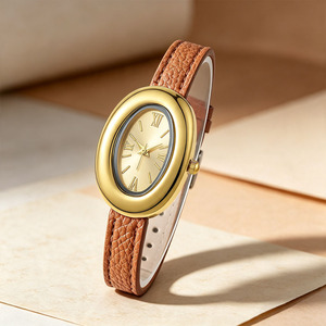 <span class=keywords><strong>Orologio</strong></span> al Quarzo di Lusso per <span class=keywords><strong>Donna</strong></span> in Stile Coreano Minimalista - Quadrante Analogico Ovale con <span class=keywords><strong>Cinturino</strong></span> in <span class=keywords><strong>Pelle</strong></span> da 24mm, Logo Personalizzabile - Product Image 3