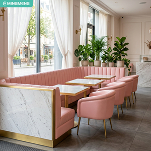 ชุดที่นั่งบูธร้านอาหารหุ้มเบาะสีชมพู โต๊ะรับประทานอาหารหินเผา และเก้าอี้หนัง PU สำหรับร้านขนมหวาน คาเฟ่ - Product Image 3