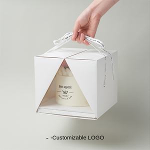 Boîte <span class=keywords><strong>à</strong></span> gâteau double lasagne transparente Mu Si portable de 4/6/8 pouces avec poignée, en carton ondulé de qualité alimentaire, personnalisation haut de gamme - Product Image 5