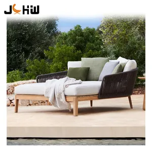 Modern patio garden furniture beach poolside big round sunbed with cushion pillow outdoor teak wood daybed