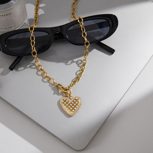 Collar con Colgante <span class=keywords><strong>de</strong></span> Corazón <span class=keywords><strong>de</strong></span> Acero Inoxidable Chapado en Oro <span class=keywords><strong>de</strong></span> 18K <span class=keywords><strong>de</strong></span> <span class=keywords><strong>J</strong></span>&D Jewelry, Cadena Cruzada con Circonita Blanca para Mujer, 50CM - Product Image 5