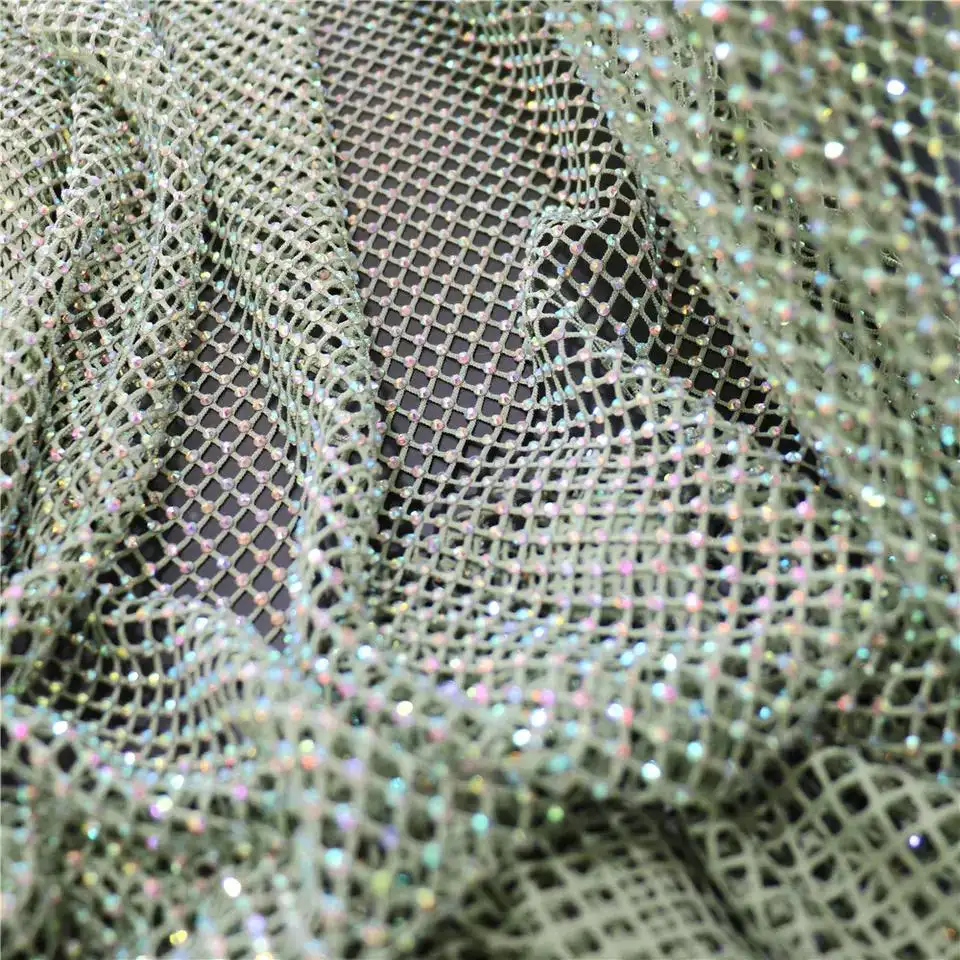 2023 giá tốt căng Rhinestone lưới với tinh thể vải đàn hồi Rhinestone 100cm Rhinestone Net ren vải cho Ăn mặc
